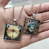 Time Gemstone Dragonfly Owl Square Glass Pendant – Jewelry Gift Ideas — 3