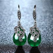 Vintage Thai Silver Earrings Female Green Agate – Gifts for Her — 4