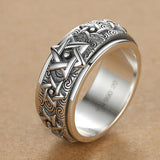 Turnable S925 Silver Ring Men's Retro Hexagram Wide – Gifts for Him — 1
