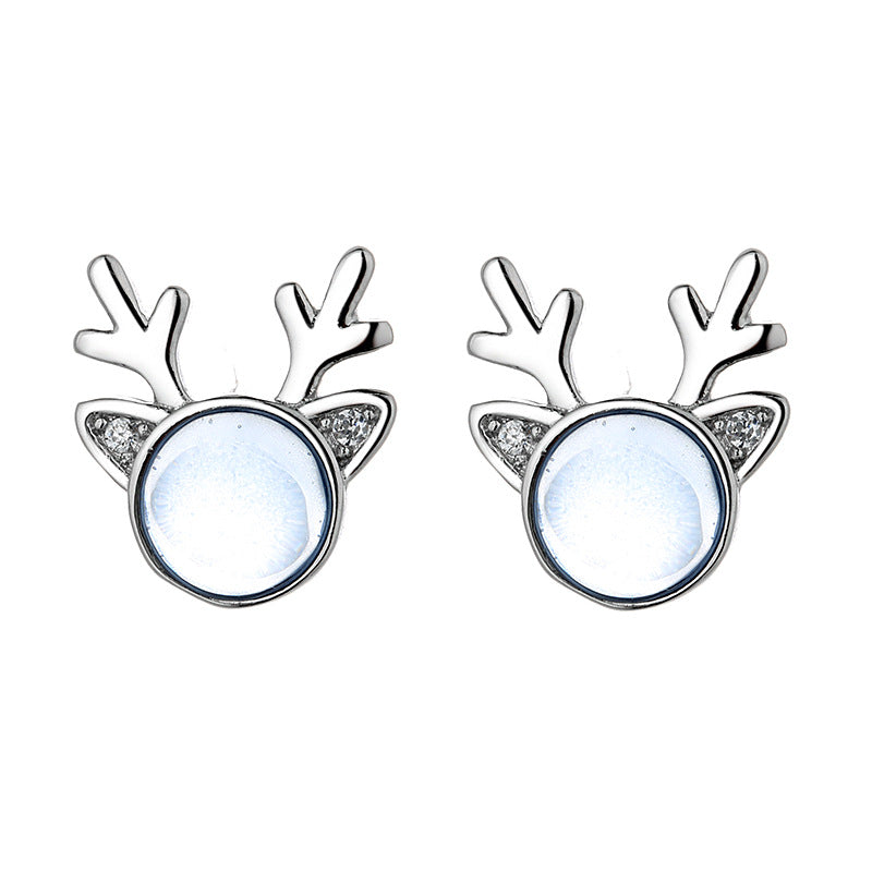 Moonstone Elk Blue Flash Drill Antler Earrings – Gifts for Her — 1
