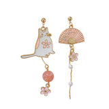 S925 Silver Needle Cat Fan Ukiyo-e Earrings Super – Gifts for Her — 3