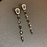Diamond Studded Geometric Fringed Earrings Dark Black – Stylish Gifts — 2