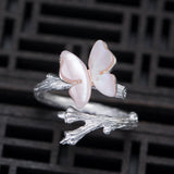 Pink Shell Butterfly Ring Female Branch S925 Silver – Gifts for Her — 3