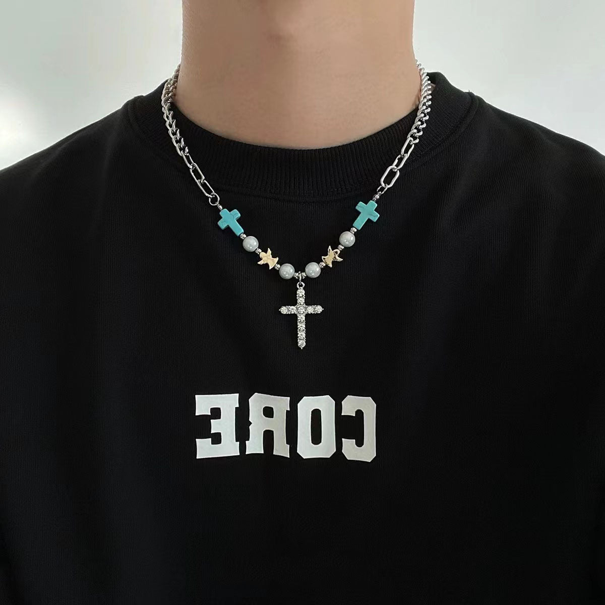 Turquoise Studded Diamond Cross Men's Titanium – Jewelry Gift Ideas — 1