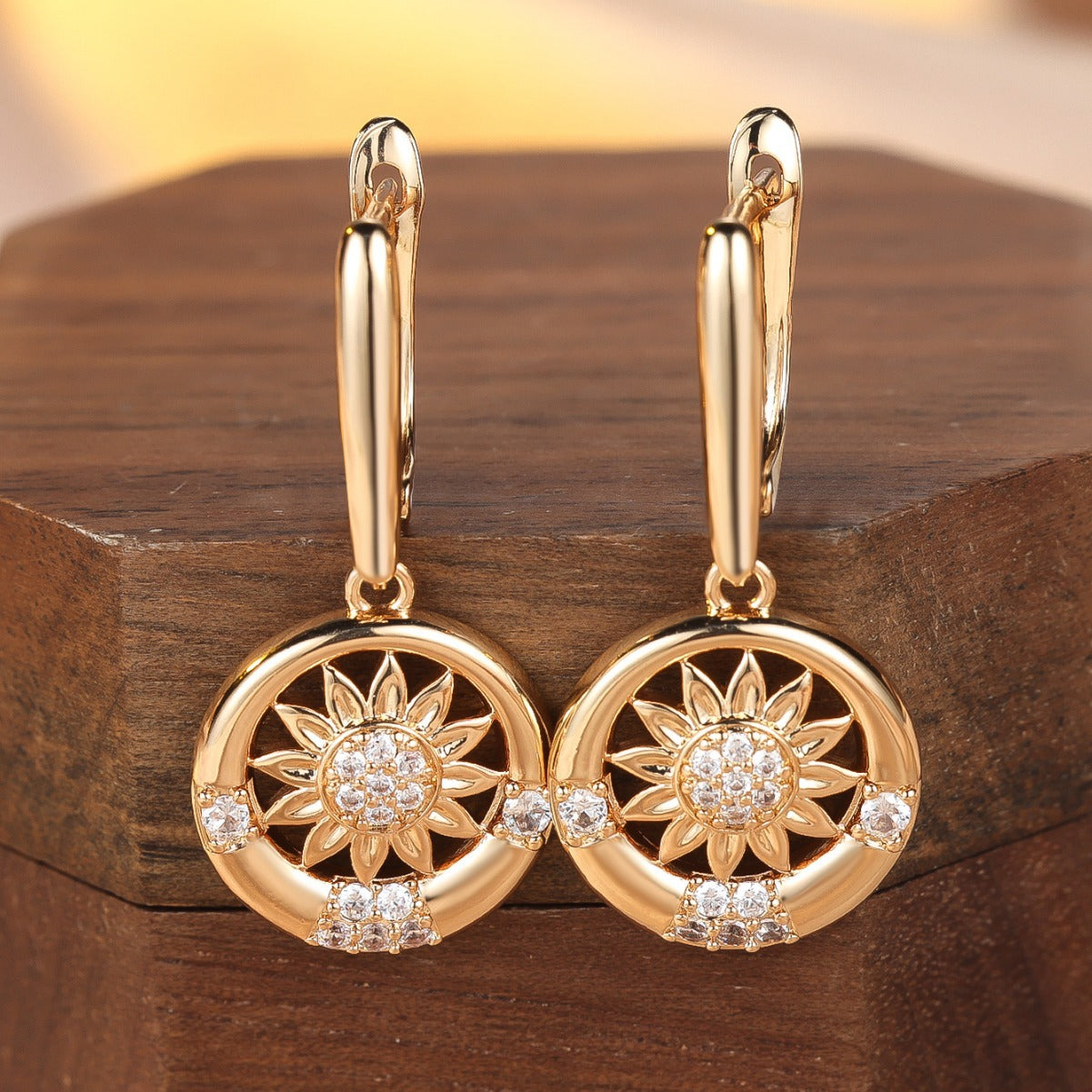 Round White Diamond Sunflower Earrings For Women – Gifts for Her — 1