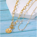 Vintage Chain Inlaid Pearl Disc Pendant Necklace – Jewelry Gift Ideas — 5