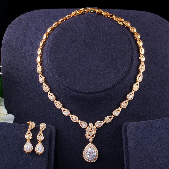 Long Water Drop Zircon Necklace Earrings Bracelet – Jewelry Gift Ideas — 1