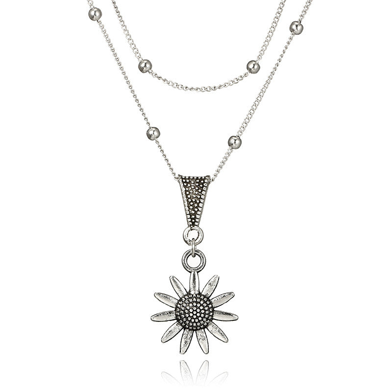 Alloy Sunflower Pendant Double Necklace Lady – Jewelry Gift Ideas — 1