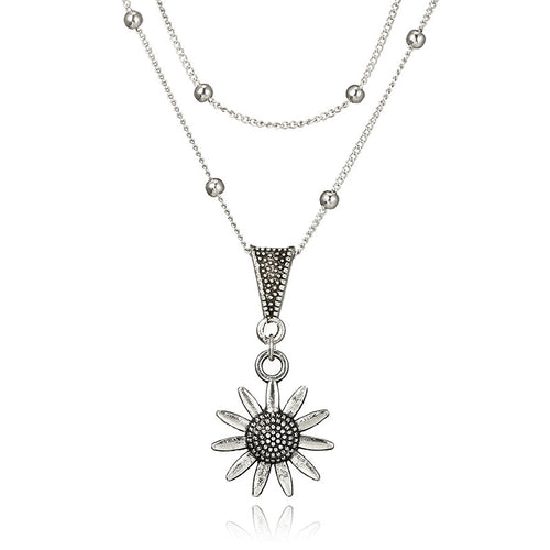 Alloy Sunflower Pendant Double Necklace Lady – Jewelry Gift Ideas — 1