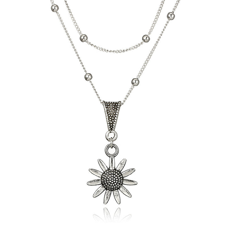Alloy Sunflower Pendant Double Necklace Lady – Jewelry Gift Ideas — 1