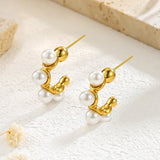 Stainless Steel C- Shaped Pearl Stud Earrings – Unique Gift Ideas — 4