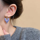 Enamel Purple White Heart Dangle Earrings Gold Drip – Gifts for Her — 6