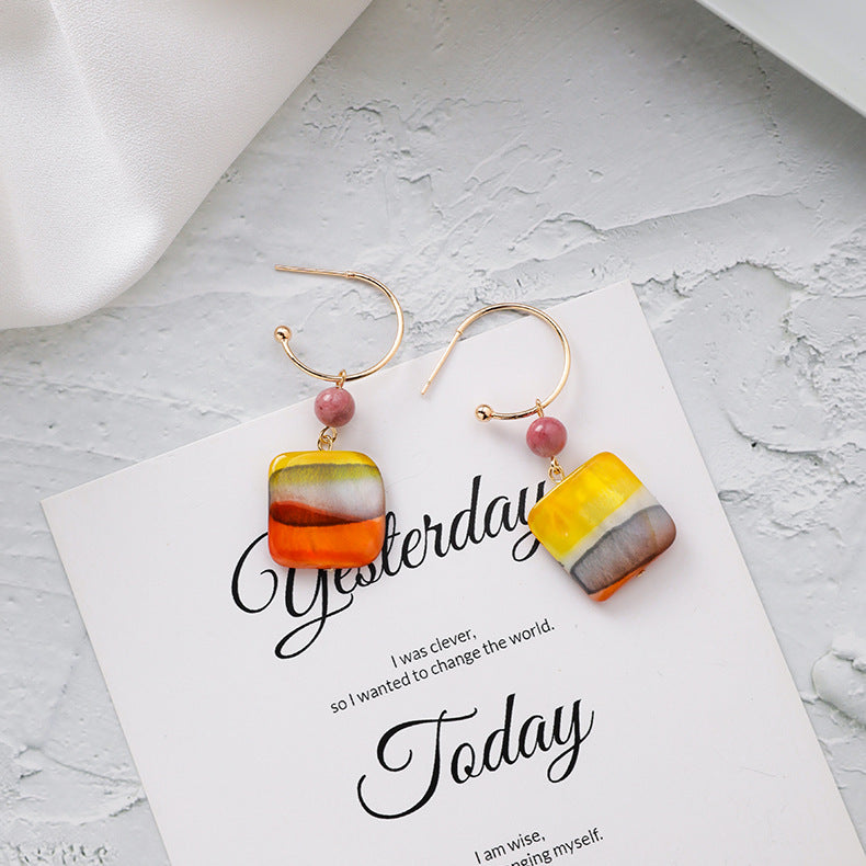 Geometric square colored striped square earrings – Practical Gifts — 1