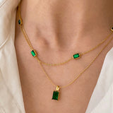 Multiple Square Green Zircon Pendant Necklace – Jewelry Gift Ideas — 6