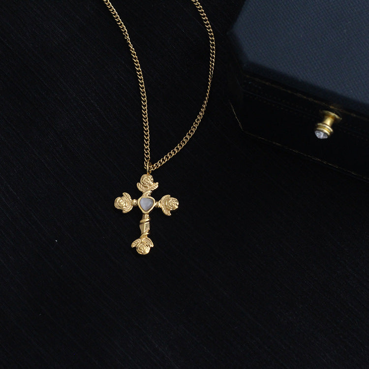 French Gold Titanium Steel Cross Pendant Inlaid – Jewelry Gift Ideas — 1