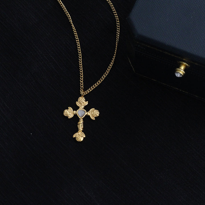 French Gold Titanium Steel Cross Pendant Inlaid – Jewelry Gift Ideas — 1