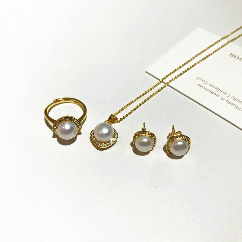 Natural pearl necklace earring ring set – Jewelry Gift Ideas — 1