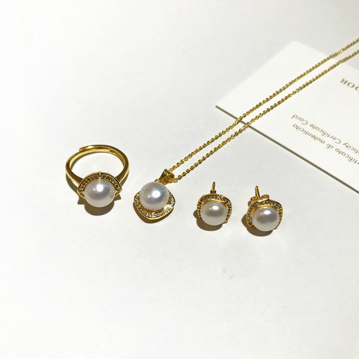 Natural pearl necklace earring ring set – Jewelry Gift Ideas — 1