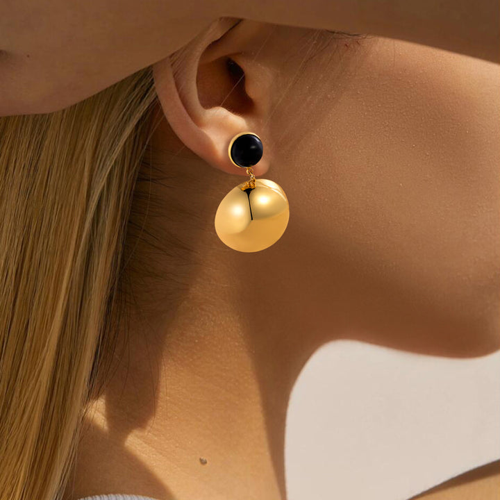 Stainless Steel Hemisphere Earrings With Natural Stone – Stylish Gifts — 1