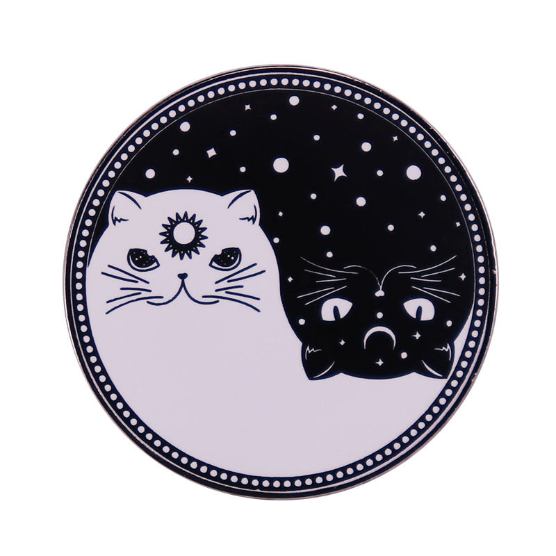 Yin Yang Gossip Cat Brooch Sun And Moon Cute – Jewelry Gift Ideas — 1