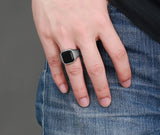 Men's stainless steel black agate ring – Gifts for Him — 2