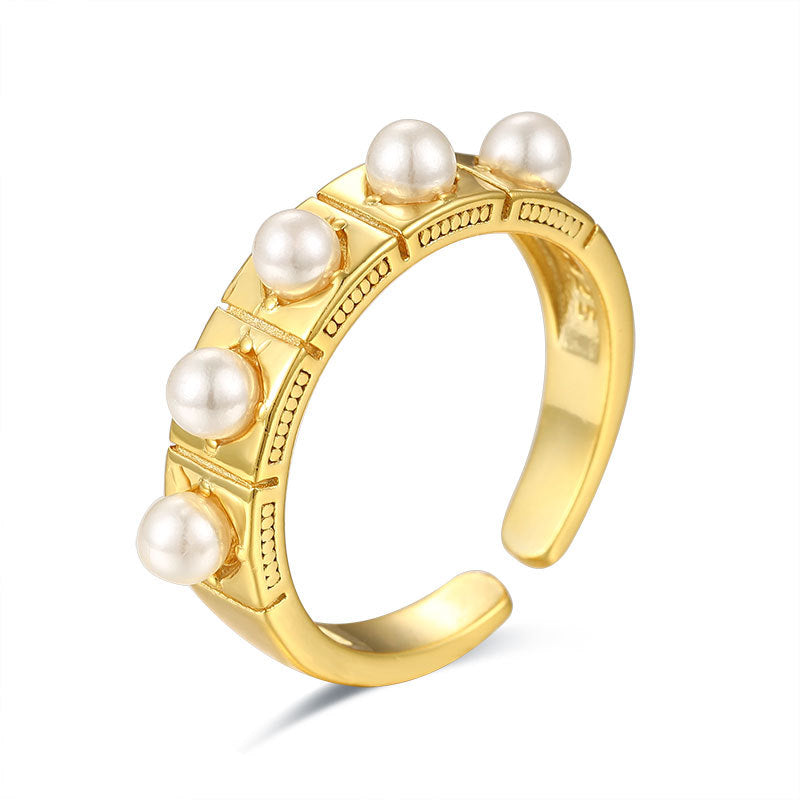 925 Sterling Silver Golden Checkered Pearl Ring – Surprise Gifts — 1