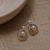 French Geometric Round Zircon Pearl Earrings – Practical Gifts — 5