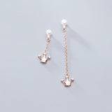 Crown-studded pearl asymmetrical earrings – Unique Gift Ideas — 1
