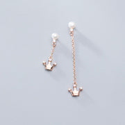 Crown-studded pearl asymmetrical earrings – Unique Gift Ideas — 1