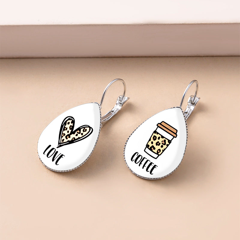 Funny Love Coffee Doodle Glass Dangle Earrings – Gifts for Her — 1