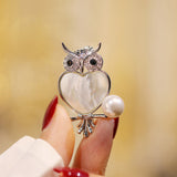 Natural Pearl Copper Zircon Owl Brooch – Jewelry Gift Ideas — 8