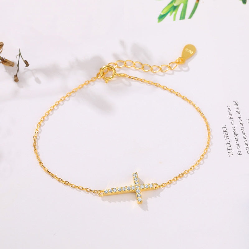 Women's Fashion S925 Silver Cross Simple Slim Bracelet – Stylish Gifts — 1