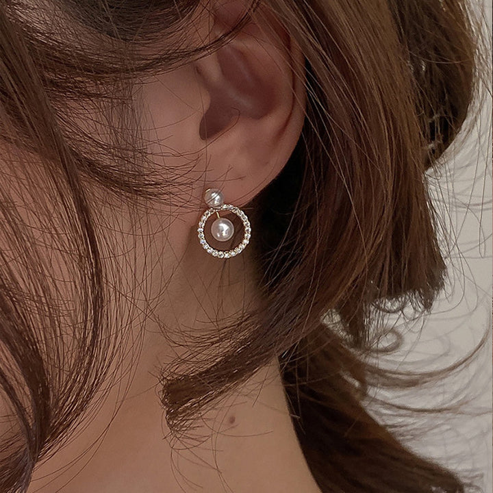 French Geometric Round Zircon Pearl Earrings – Practical Gifts — 1