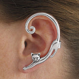 Single Piece Punk Style Cat Post Earring with Ear Cuff – Stylish Gifts — 1