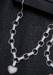Micro Inlaid Heart-Shaped Necklace And Bracelet – Jewelry Gift Ideas — 4