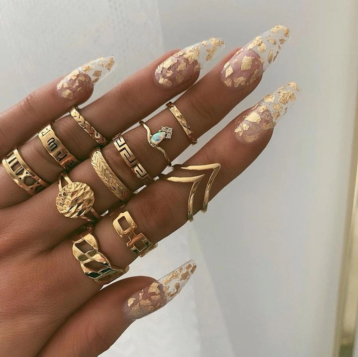 V-Shaped Geometric Diamond Alloy Ring Set – Birthday Gifts — 1