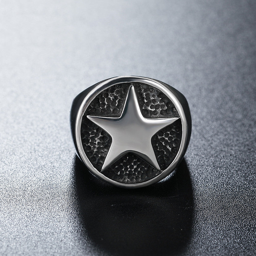 Men's Vintage Five-Pointed Star Titanium Steel Ring – Gifts for Him — 1