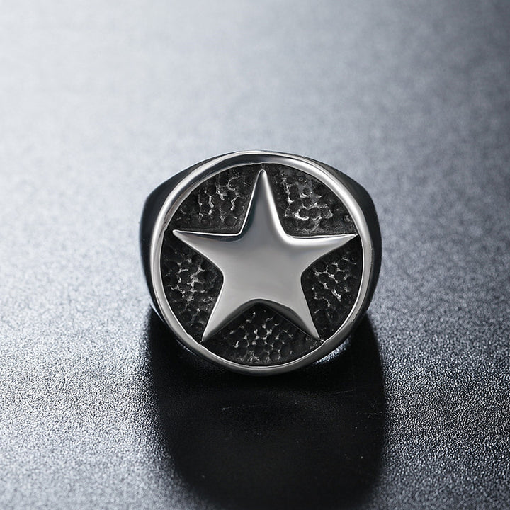 Men's Vintage Five-Pointed Star Titanium Steel Ring – Gifts for Him — 1