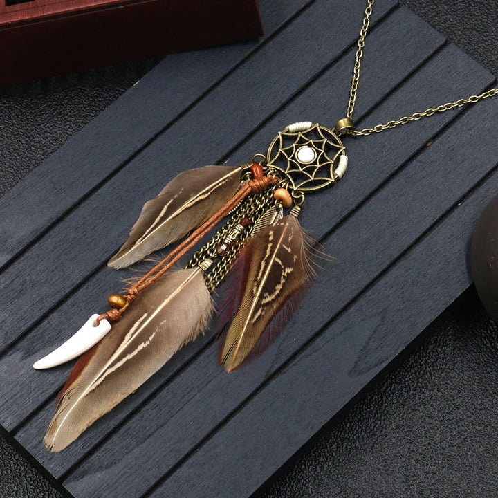 Long Feather Hand Knitted Tassel Sweater Necklace – Jewelry Gift Ideas — 1