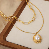 Pearl Textured Oval Titanium Steel Necklace – Jewelry Gift Ideas — 4