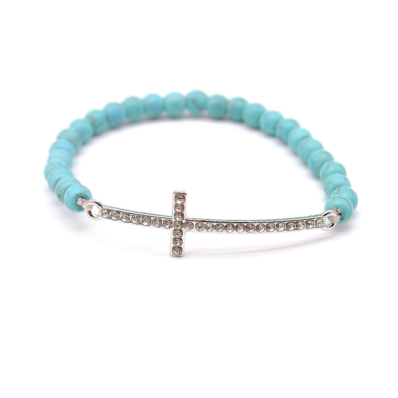 Vintage Beaded Cross Bracelet With Diamond Accessories – Stylish Gifts — 1