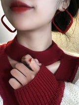 Simple Red Square Earrings Senior Atmospheric Earrings – Gifts for Her — 3