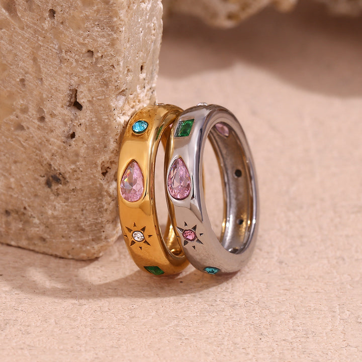 Water Drop Geometry Color Zircon Ring For Women – Gifts for Her — 1