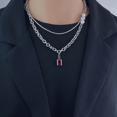 Pearl Ruby Splicing Necklace Dark Tie Clavicle – Jewelry Gift Ideas — 1