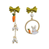 S925 Silver Needle Rabbit Carrot Bow Pearl – Gifts for Pet Lovers — 11