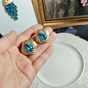 Blue Bright Crystal Oval Stud Earrings Wheat – Jewelry Gift Ideas — 2