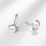 Sterling Silver Earrings Ginkgo Leaf Pearl Female – Gifts for Her — 4