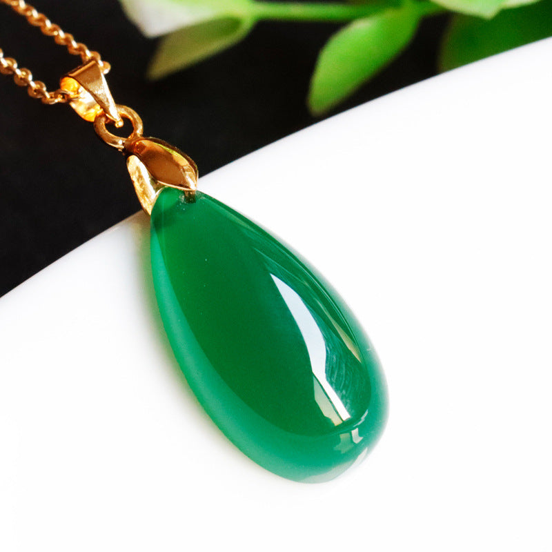 Green Chalcedony Pendant Agate Water Drop – Jewelry Gift Ideas — 1