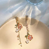 Women's Heart Long Cross Design Flower Earrings – Gifts for Her — 5