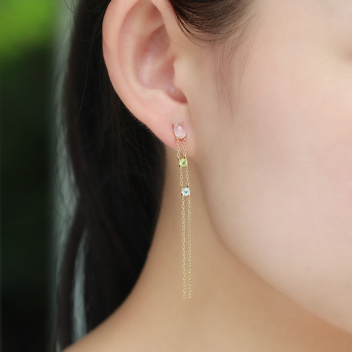 Earrings Natural Crystal Tassel Double Layer – Birthday Gifts — 1